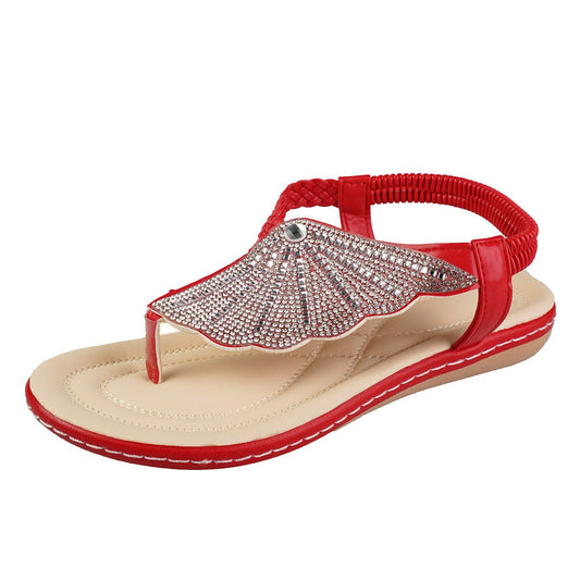 Sparkling Rhinestone Shell Flip-Flops: Summer Beach Sandals for Women - Fashionable Casual Low Heel Flat Slides Slippers - Goodoo
