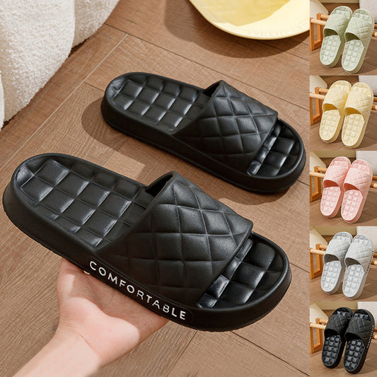 Men's Home Slippers With Plaid Design - Soft-soled Silent Indoor Floor Bathing Slippers for Women - Summer House Shoes - Goodoo