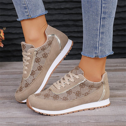 Fashionable Flower Print Lace-up Sneakers: Lightweight Sports Shoes for Women, Ideal for Casual Wear and Active Lifestyles - Goodoo