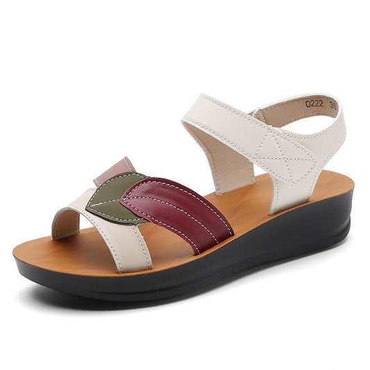 Stylish Summer Thick-soled Sandals for Women - Fashion Casual Velcro Beach Shoes, Non-slip Comfortable Microfiber Leather, Round Toe, Color Blocking, Sizes 35-43 - Goodoo