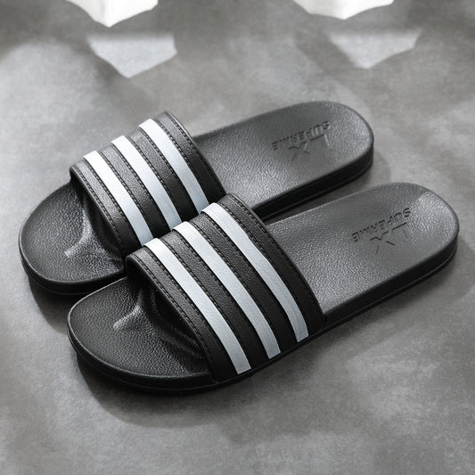 Classic White Striped PVC Slippers: Unisex Breathable, Wear-Resistant Home & Bathroom Shoes for All - Goodoo