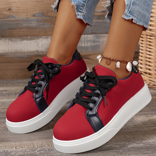 Retro Fashion Lace-Up Sneakers for Women - Casual Walking Sports Shoes in Black, White, Red, Navy Blue; Sizes 36-43 - Goodoo