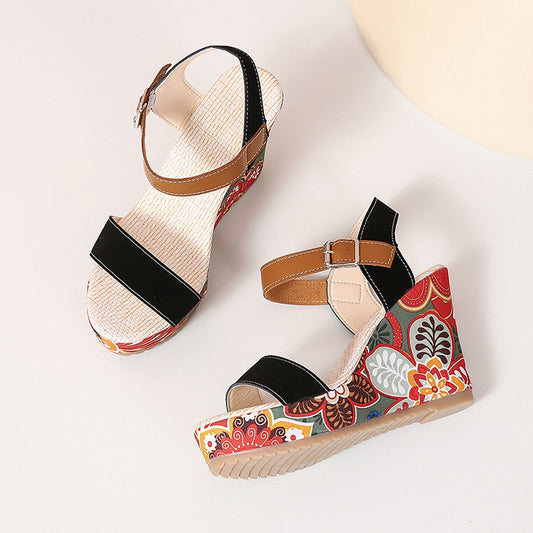 Stylish Fashion: Elevate Your Summer Look with Flower Embroidered High Wedge Sandals for Women - Goodoo